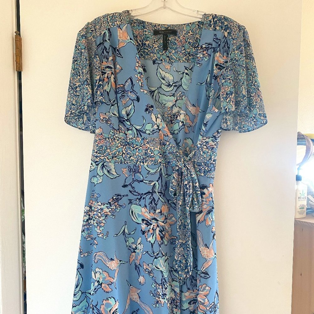 BCBG Floral Wrap Dress with Flutter Sleeves